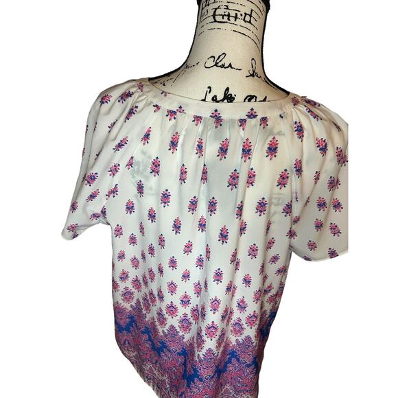 Talbots Women Size X Blouse Blue Pink Floral Shirt Top Light Weight Comfort - Picture 9 of 13